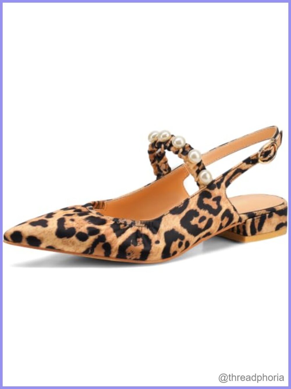 Womens Slingback Flats Pearl Pointed Toe Faux Leather Buckle Strap Dress Shoes
